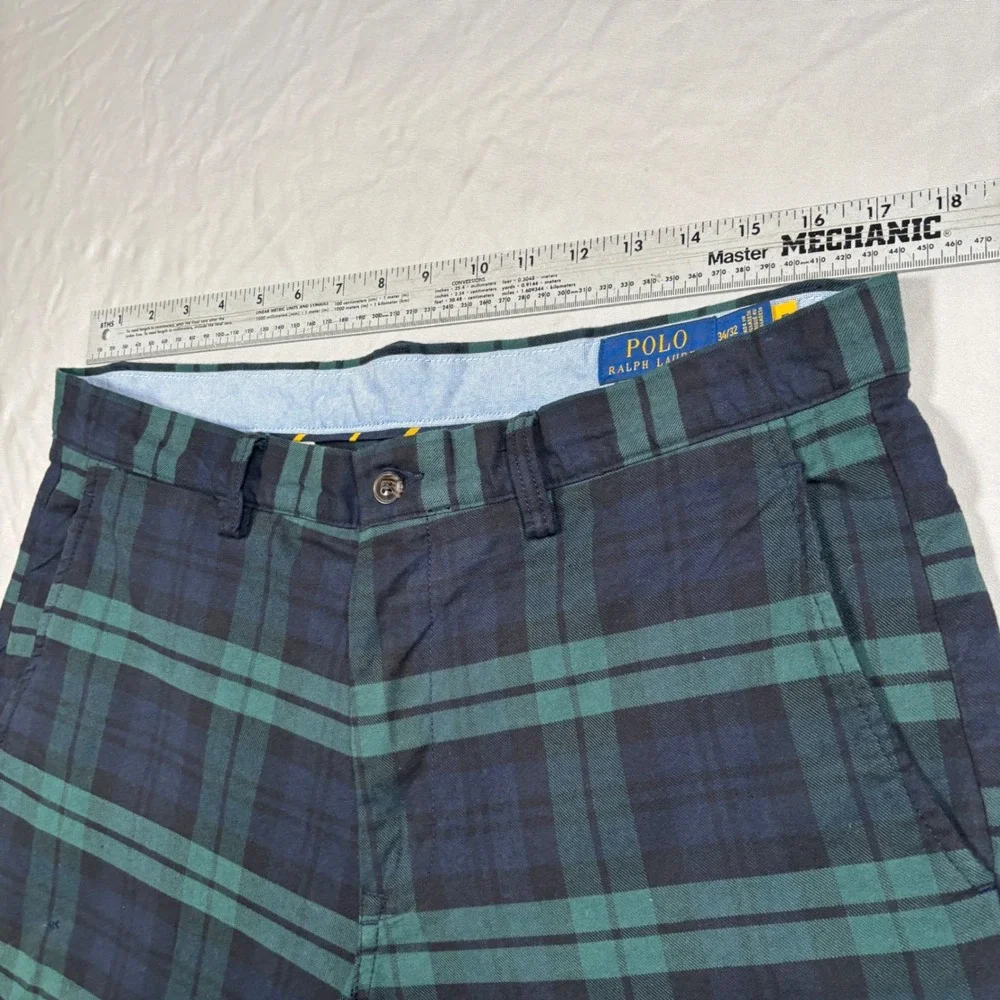 Polo Ralph Lauren Chino Pants Mens 34x32 Green Black Watch Plaid Stretch - Picture 9 of 14